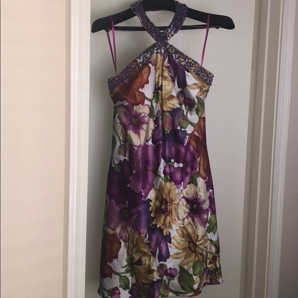 Sean Couture Multi-Colored Floral Halter Dress